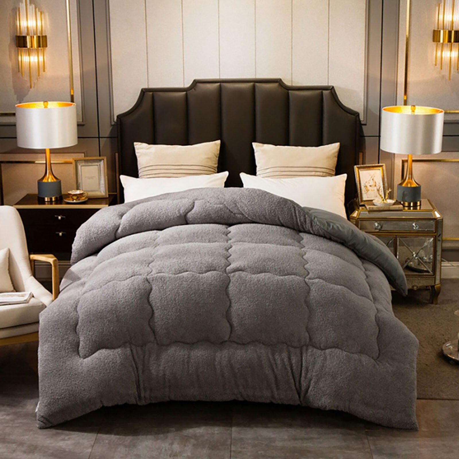 Premium Moon Grey & Plush Bed Quilt